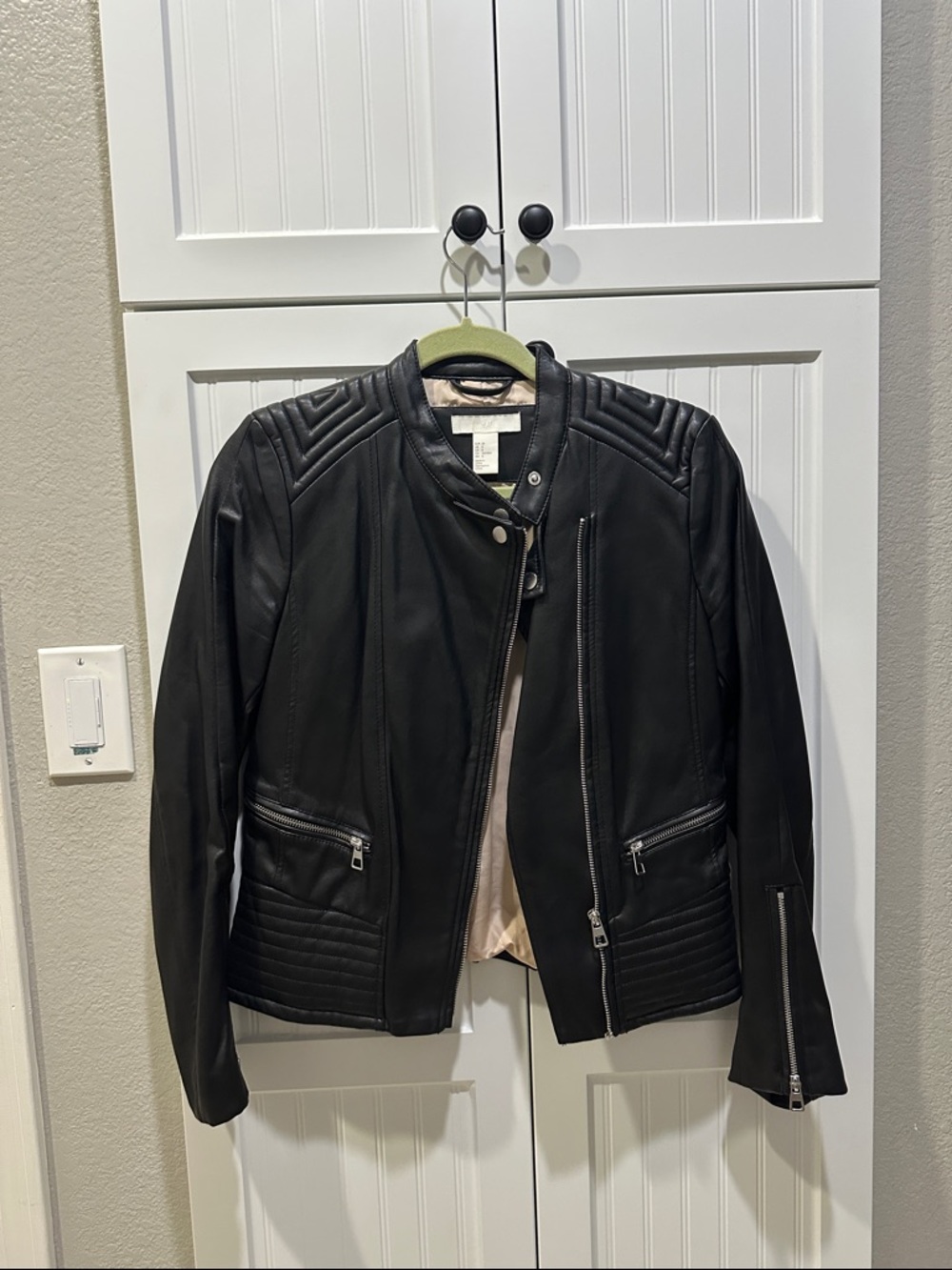 H&M Black Quilted Leather Moto Jacket